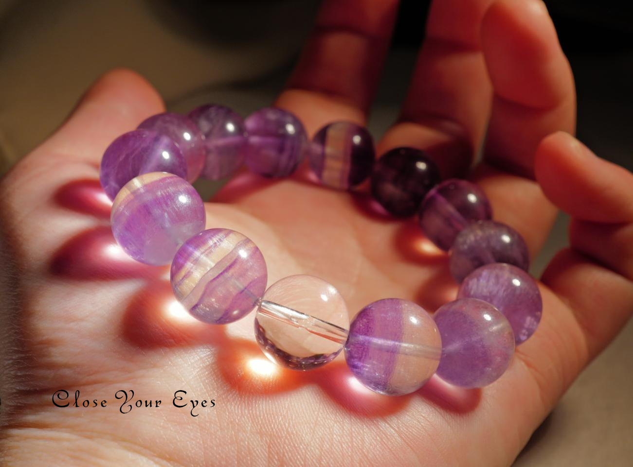 １４ｍｍエナジーブレスレット　バイカラーフローライト・パープル　０１