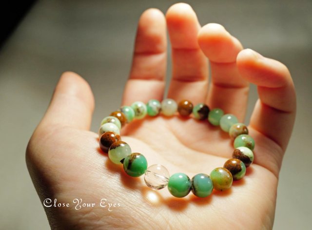 ８ｍｍエナジーブレス　クリソプレーズ母岩付き　０２　オンリーワンブレス