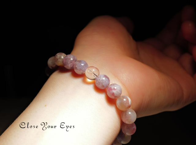 ８ｍｍエナジーブレス　ピンクトルマリンinリピドライト　０２　オンリーワンブレス