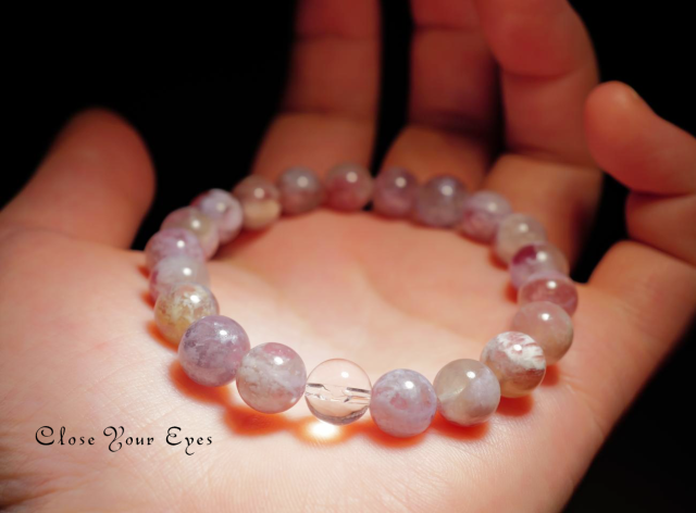 ８ｍｍエナジーブレス　ピンクトルマリンinリピドライト　０２　オンリーワンブレス