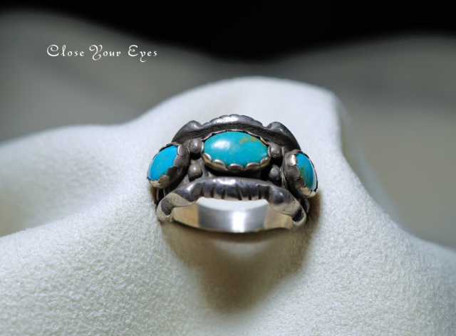 シルバーリング　ターコイズリング ０２　ナバホ族　ロイストンターコイズ　１０号