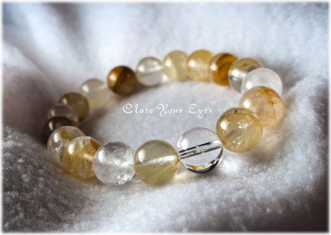 オンリーワンブレス　１０ｍｍハイパーエナジーブレス　ヘマタイトinクォーツ　イエロー