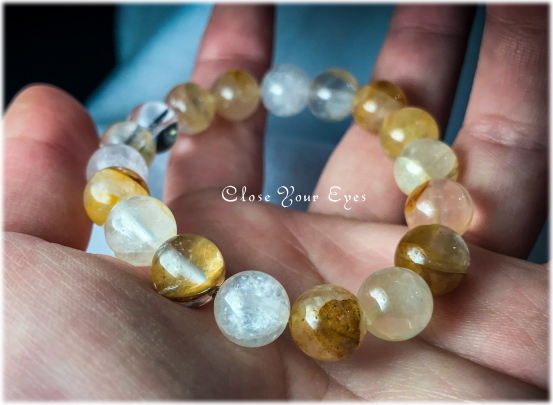 オンリーワンブレス　１０ｍｍハイパーエナジーブレス　ヘマタイトinクォーツ　イエロー