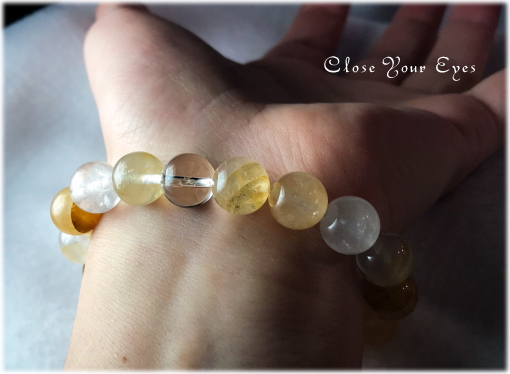 オンリーワンブレス　１０ｍｍハイパーエナジーブレス　ヘマタイトinクォーツ　イエロー