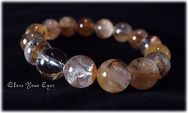 レアな石達　輝く樹林　デンドリティッククォーツ　１２ｍｍ玉ブレス　画像１